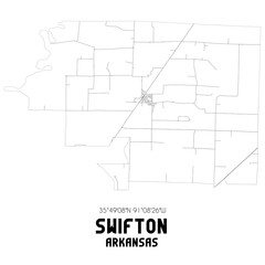 Swifton Arkansas. US street map with black and white lines.