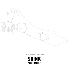 Swink Colorado. US street map with black and white lines.