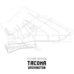 Tacoma Washington. US street map with black and white lines.