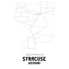 Syracuse Missouri. US street map with black and white lines.