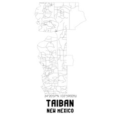 Taiban New Mexico. US street map with black and white lines.