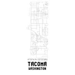 Tacoma Washington. US street map with black and white lines.
