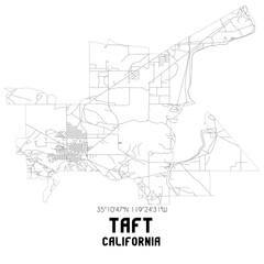 Taft California. US street map with black and white lines.