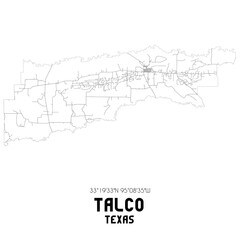 Talco Texas. US street map with black and white lines.