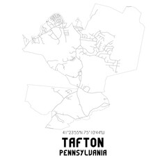 Tafton Pennsylvania. US street map with black and white lines.