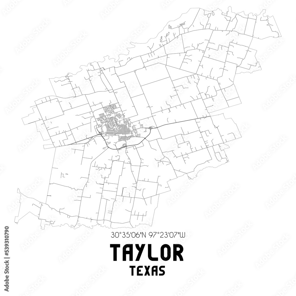 Wall mural taylor texas. us street map with black and white lines.