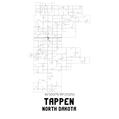 Tappen North Dakota. US street map with black and white lines.