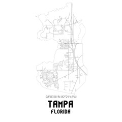 Tampa Florida. US street map with black and white lines.