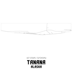 Tanana Alaska. US street map with black and white lines.