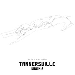 Tannersville Virginia. US street map with black and white lines.