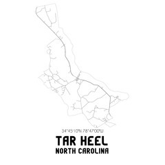 Tar Heel North Carolina. US street map with black and white lines.