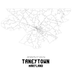 Taneytown Maryland. US street map with black and white lines.