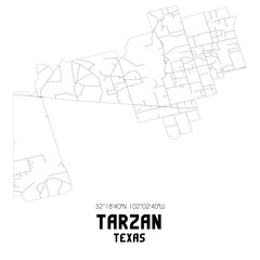 Tarzan Texas. US street map with black and white lines.