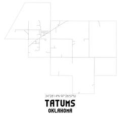 Tatums Oklahoma. US street map with black and white lines.