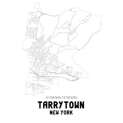 Tarrytown New York. US street map with black and white lines.
