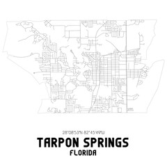 Tarpon Springs Florida. US street map with black and white lines.