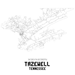 Tazewell Tennessee. US street map with black and white lines.
