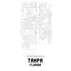 Tampa Florida. US street map with black and white lines.
