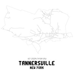 Tannersville New York. US street map with black and white lines.