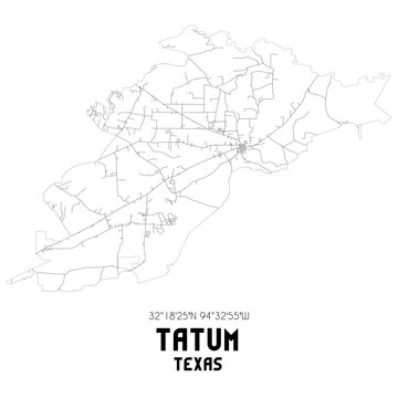 Tatum Texas. US street map with black and white lines.
