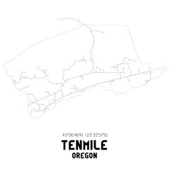 Tenmile Oregon. US street map with black and white lines.
