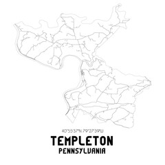 Templeton Pennsylvania. US street map with black and white lines.