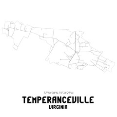 Temperanceville Virginia. US street map with black and white lines.