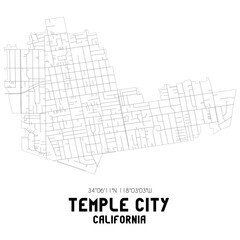 Temple City California. US street map with black and white lines.