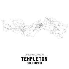Templeton California. US street map with black and white lines.