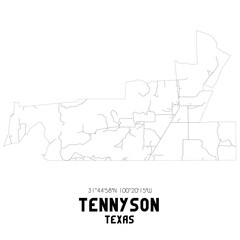 Tennyson Texas. US street map with black and white lines.