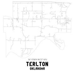 Terlton Oklahoma. US street map with black and white lines.