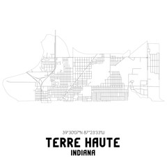 Fototapeta na wymiar Terre Haute Indiana. US street map with black and white lines.