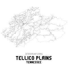 Tellico Plains Tennessee. US street map with black and white lines.