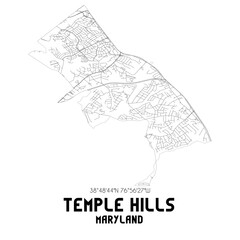 Temple Hills Maryland. US street map with black and white lines.