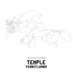 Temple Pennsylvania. US street map with black and white lines.