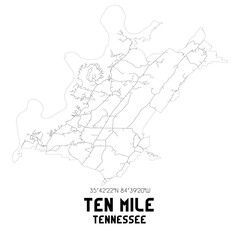 Fototapeta na wymiar Ten Mile Tennessee. US street map with black and white lines.