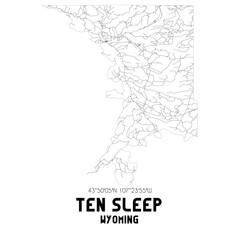 Ten Sleep Wyoming. US street map with black and white lines.