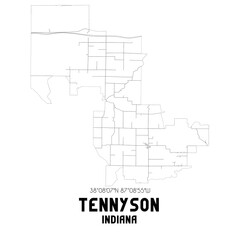 Tennyson Indiana. US street map with black and white lines.