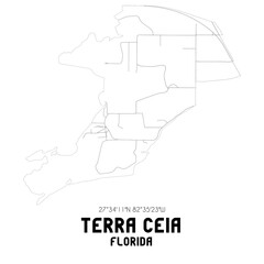 Terra Ceia Florida. US street map with black and white lines.