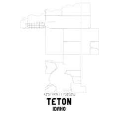 Teton Idaho. US street map with black and white lines.