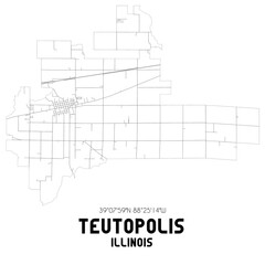 Teutopolis Illinois. US street map with black and white lines.