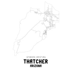 Thatcher Arizona. US street map with black and white lines.
