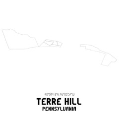 Terre Hill Pennsylvania. US street map with black and white lines.