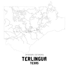 Terlingua Texas. US street map with black and white lines.