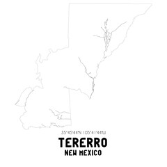 Tererro New Mexico. US street map with black and white lines.
