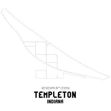 Templeton Indiana. US street map with black and white lines.