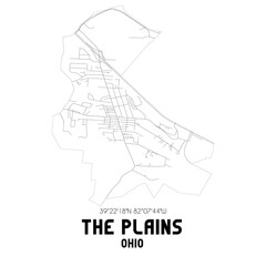 The Plains Ohio. US street map with black and white lines.