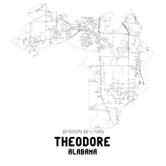Fototapeta na wymiar Theodore Alabama. US street map with black and white lines.