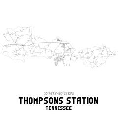 Thompsons Station Tennessee. US street map with black and white lines.