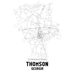 Thomson Georgia. US street map with black and white lines.